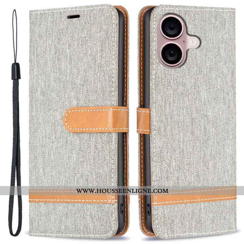 Housse iPhone 16 Plus Tissu Jeans à Lanière