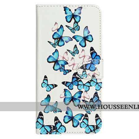 Housse iPhone 16 Plus Vol de Papillons Bleus