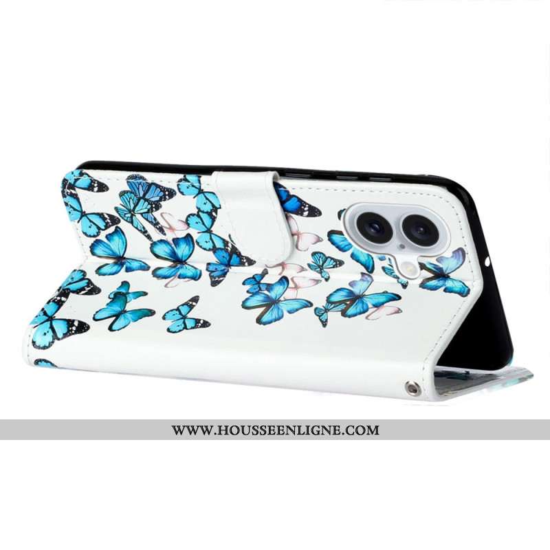 Housse iPhone 16 Plus Vol de Papillons Bleus