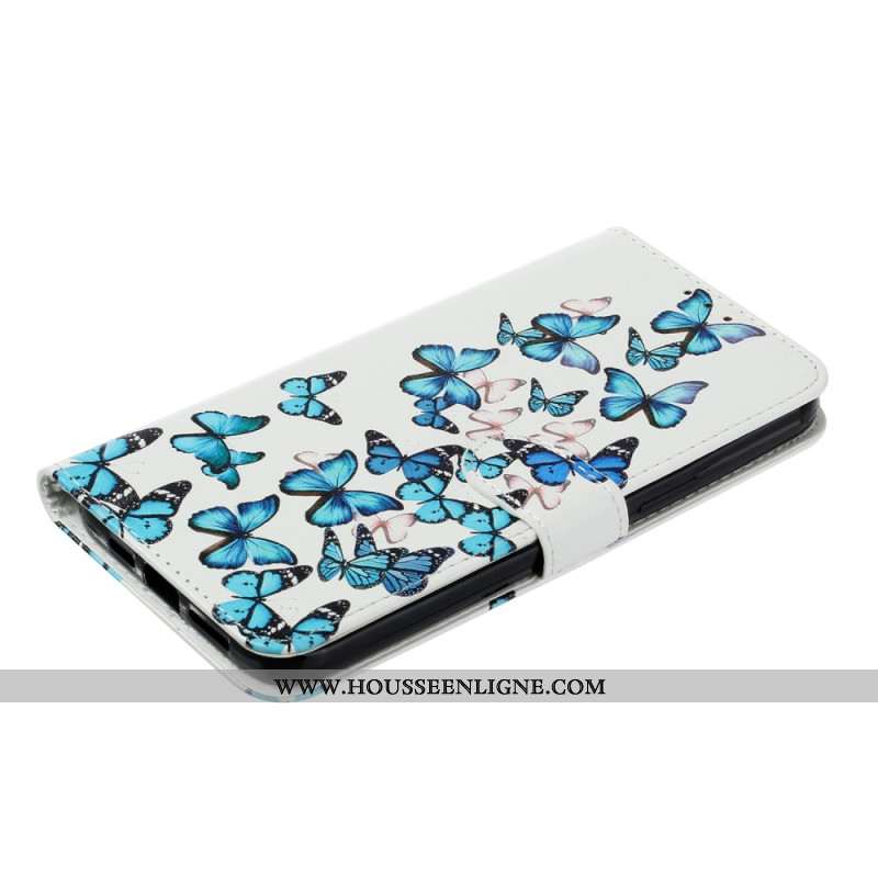 Housse iPhone 16 Plus Vol de Papillons Bleus