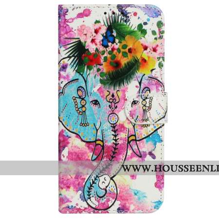 Housse iPhone 16 Plus Éléphant Fleuri à Lanière