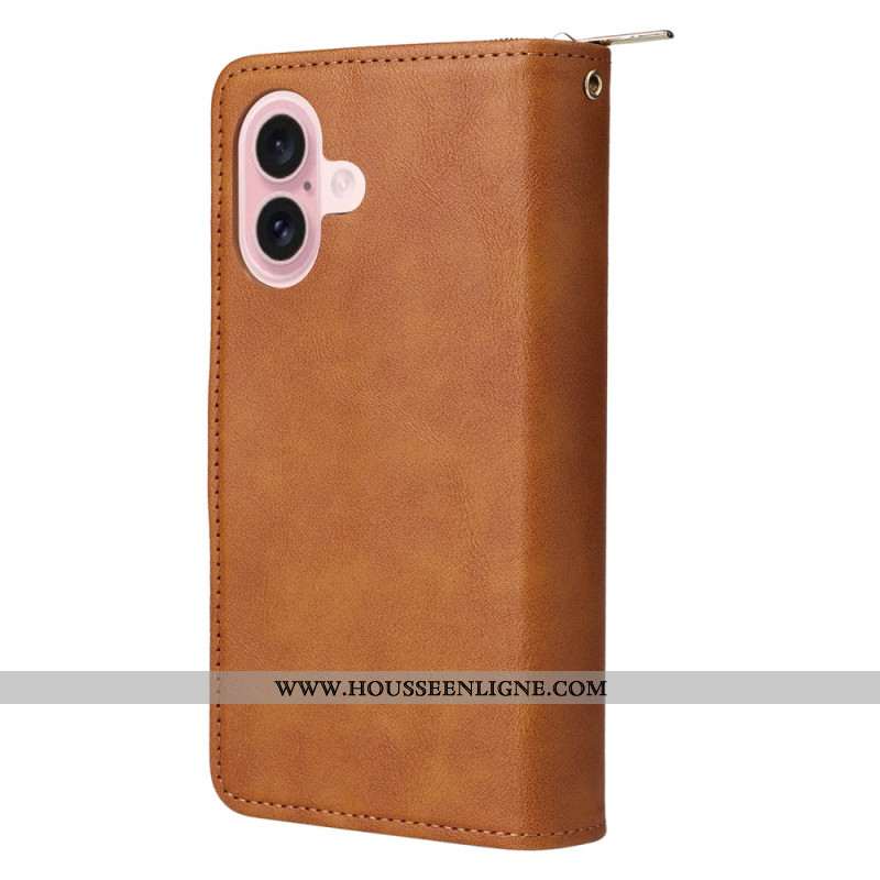 Housse iPhone 16 Portefeuille 9 Porte-Cartes et Porte-Monnaie