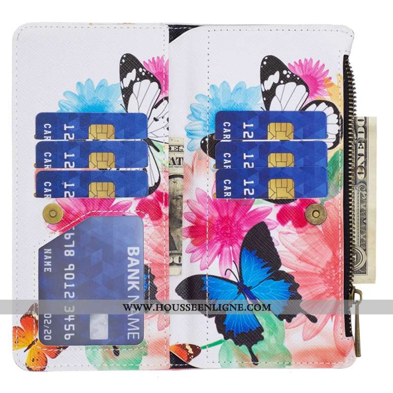 Housse iPhone 16 Portefeuille Deux Papillons