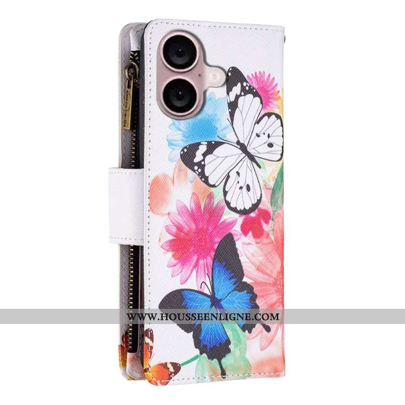 Housse iPhone 16 Portefeuille Deux Papillons