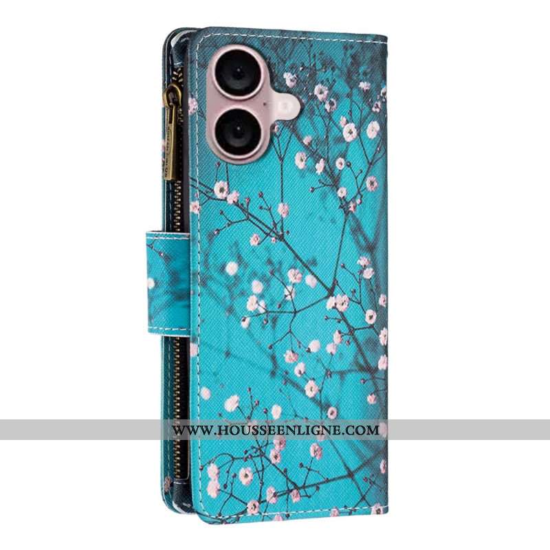 Housse iPhone 16 Portefeuille Fleurs de Prunier