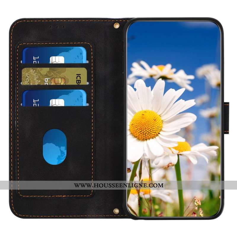 Housse iPhone 16 Portefeuille Motif Floral à Lanière