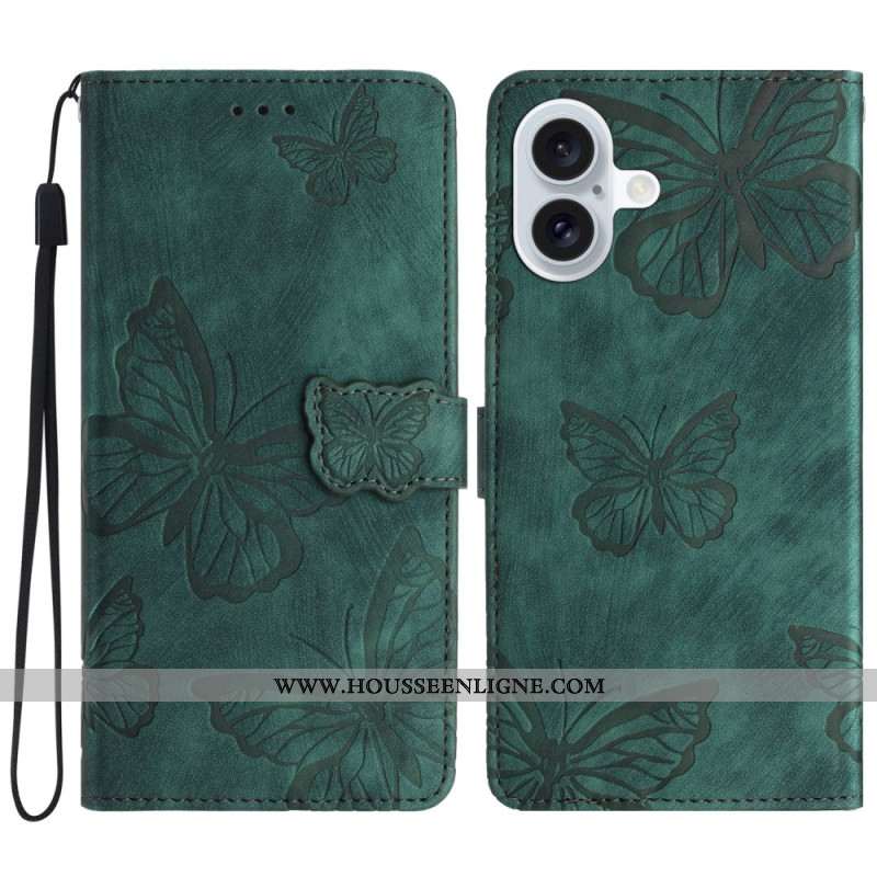 Housse iPhone 16 Portefeuille Motif Papillons