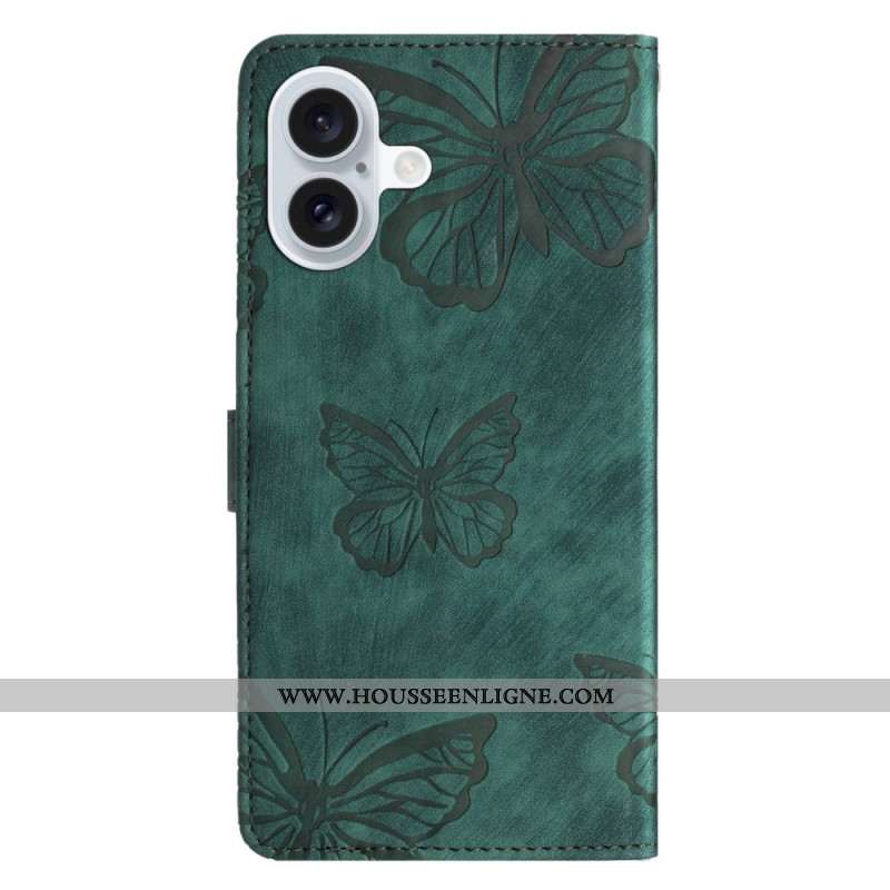 Housse iPhone 16 Portefeuille Motif Papillons