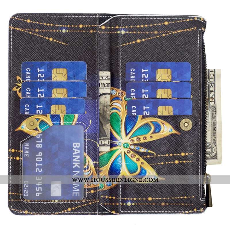 Housse iPhone 16 Portefeuille Papillons Précieux