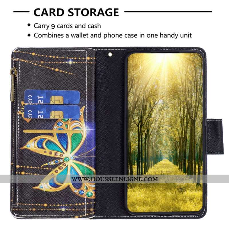 Housse iPhone 16 Portefeuille Papillons Précieux