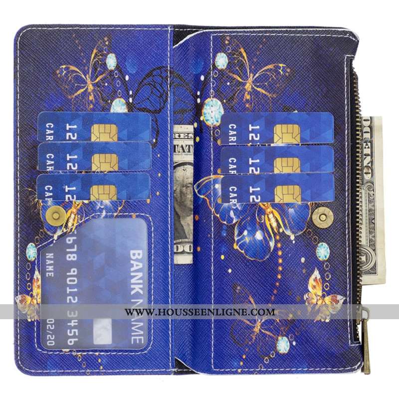 Housse iPhone 16 Portefeuille Papillons Violets