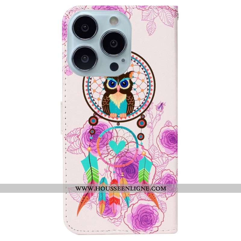 Housse iPhone 16 Pro Attrape Rêves Hibou à Lanière