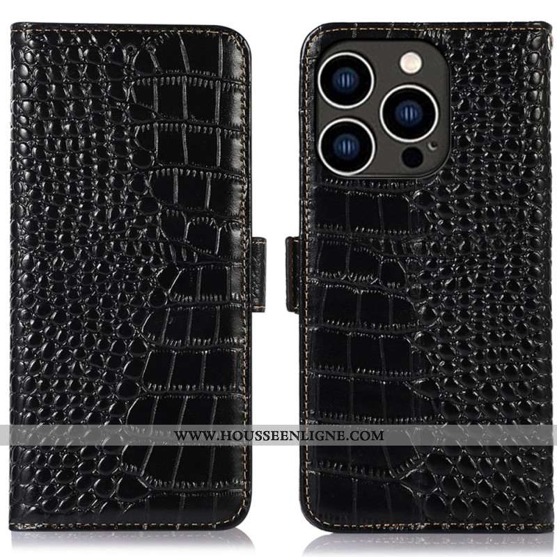 Housse iPhone 16 Pro Cuir Texture Crocodile