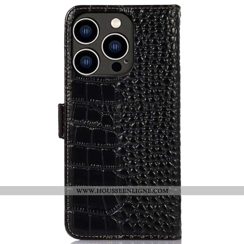 Housse iPhone 16 Pro Cuir Texture Crocodile