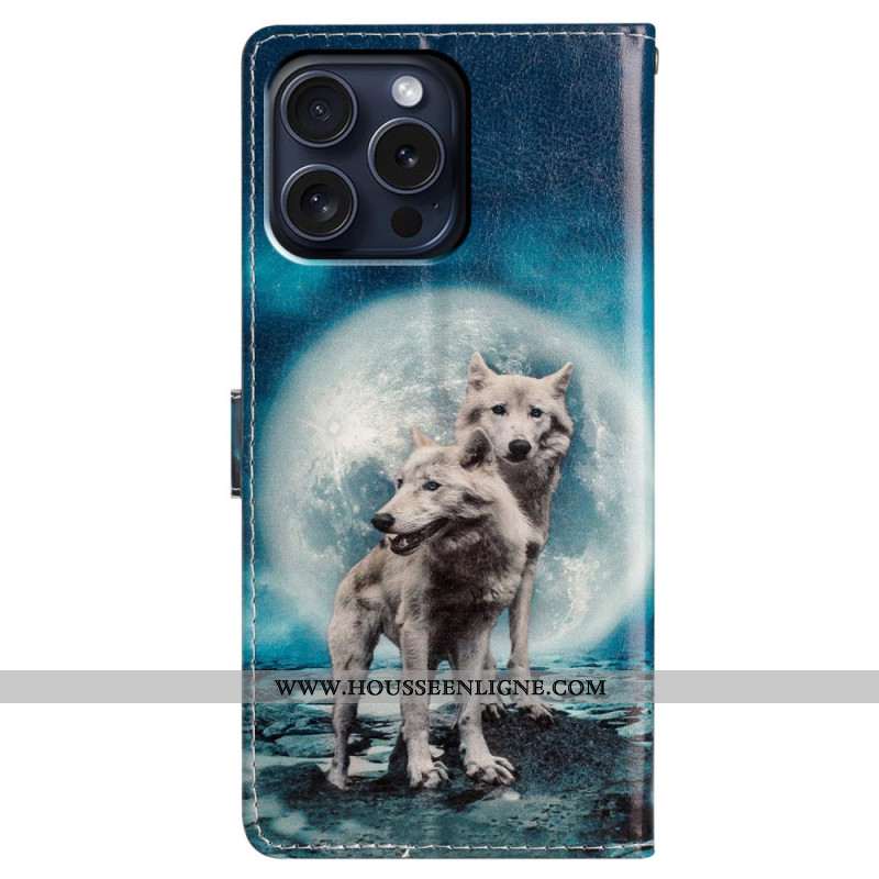 Housse iPhone 16 Pro Deux Loups à Lanière