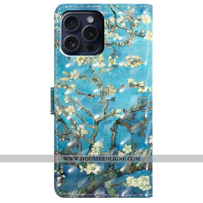 Housse iPhone 16 Pro Fleurs Art à Lanière