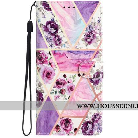 Housse iPhone 16 Pro Fleurs Violettes à Lanière