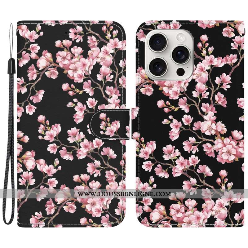 Housse iPhone 16 Pro Fleurs de Prunier à Lanière