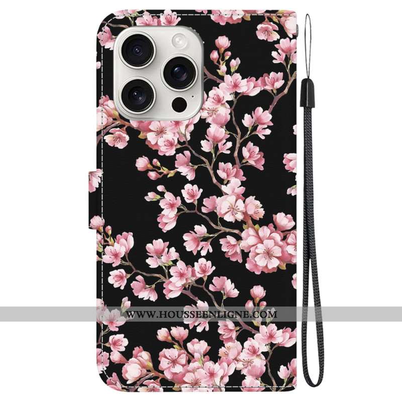 Housse iPhone 16 Pro Fleurs de Prunier à Lanière