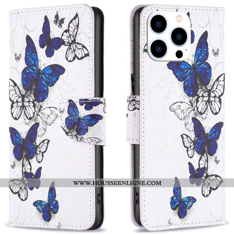 Housse iPhone 16 Pro Impression Papillons Bleus