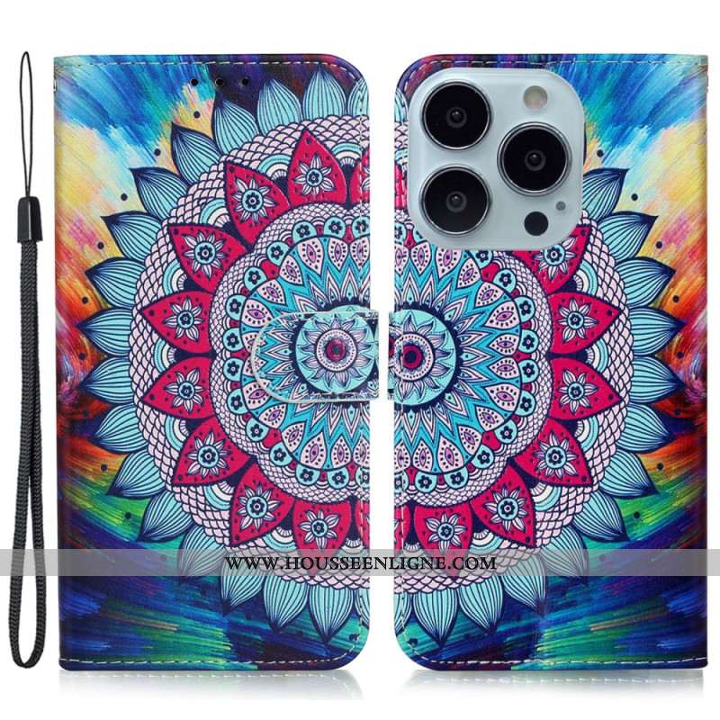 Housse iPhone 16 Pro Imprimé Mandala à Lanière