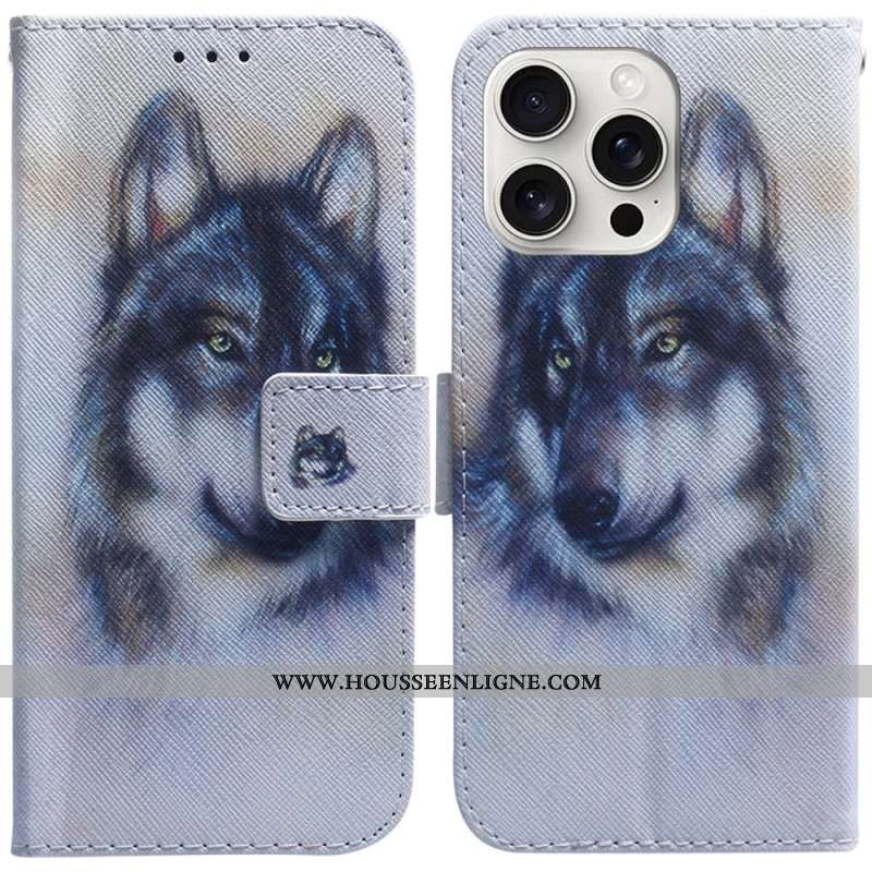 Housse iPhone 16 Pro Loup Aquarelle