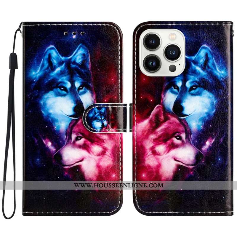 Housse iPhone 16 Pro Loups à Lanière