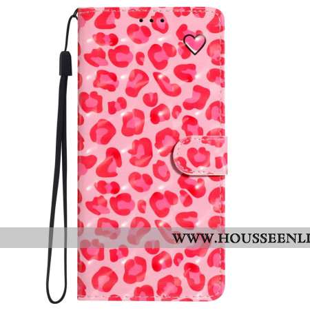 Housse iPhone 16 Pro Léopard Rose à Lanière