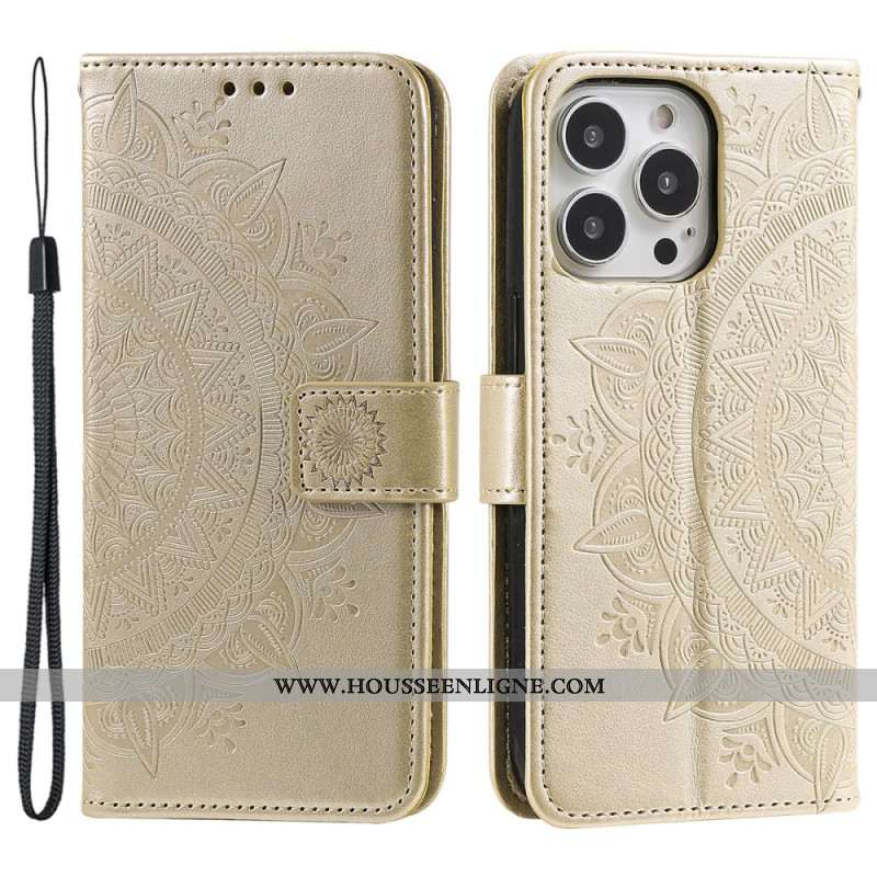 Housse iPhone 16 Pro Mandala Soleil à Lanière