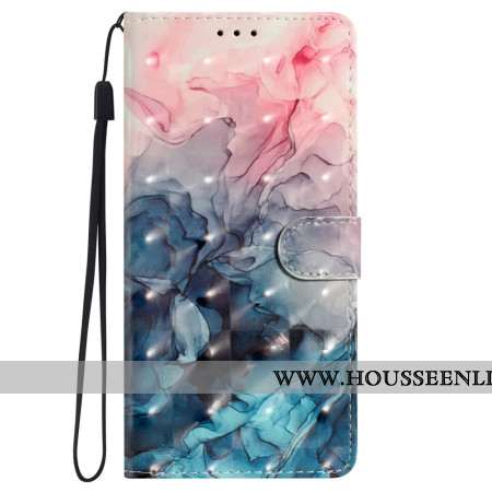 Housse iPhone 16 Pro Marbre Rose et Bleu à Lanière