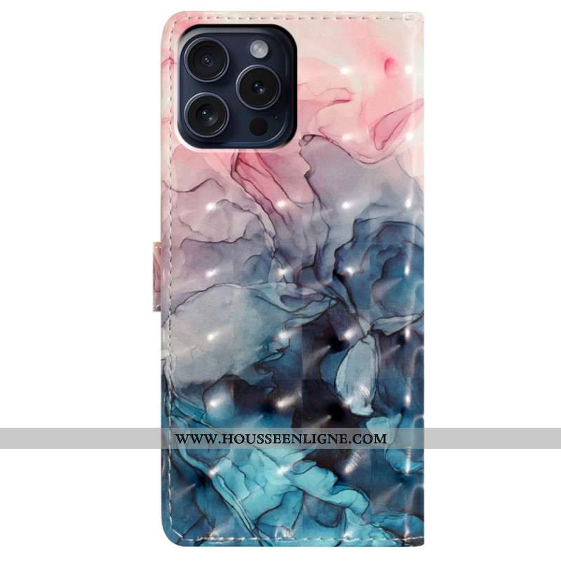 Housse iPhone 16 Pro Marbre Rose et Bleu à Lanière