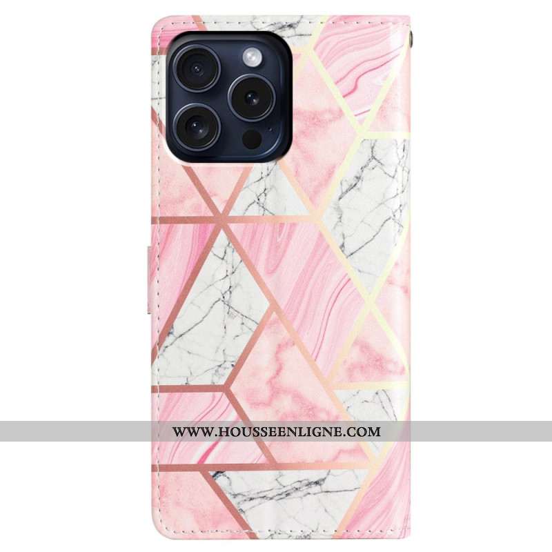 Housse iPhone 16 Pro Marbre Rose à Lanière