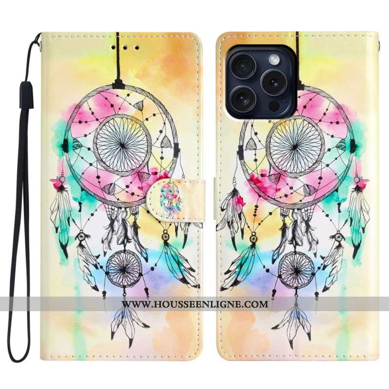 Housse iPhone 16 Pro Max Attrape Rêves Aquarelle à Lanière