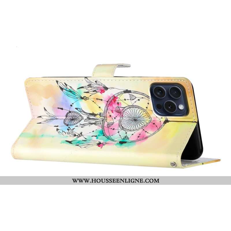 Housse iPhone 16 Pro Max Attrape Rêves Aquarelle à Lanière