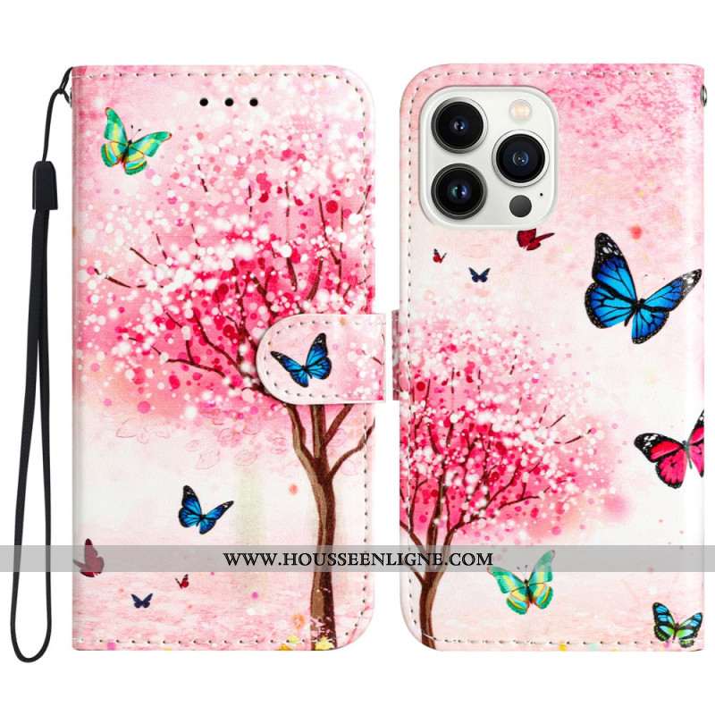 Housse iPhone 16 Pro Max Cerisier en Fleurs à Lanière