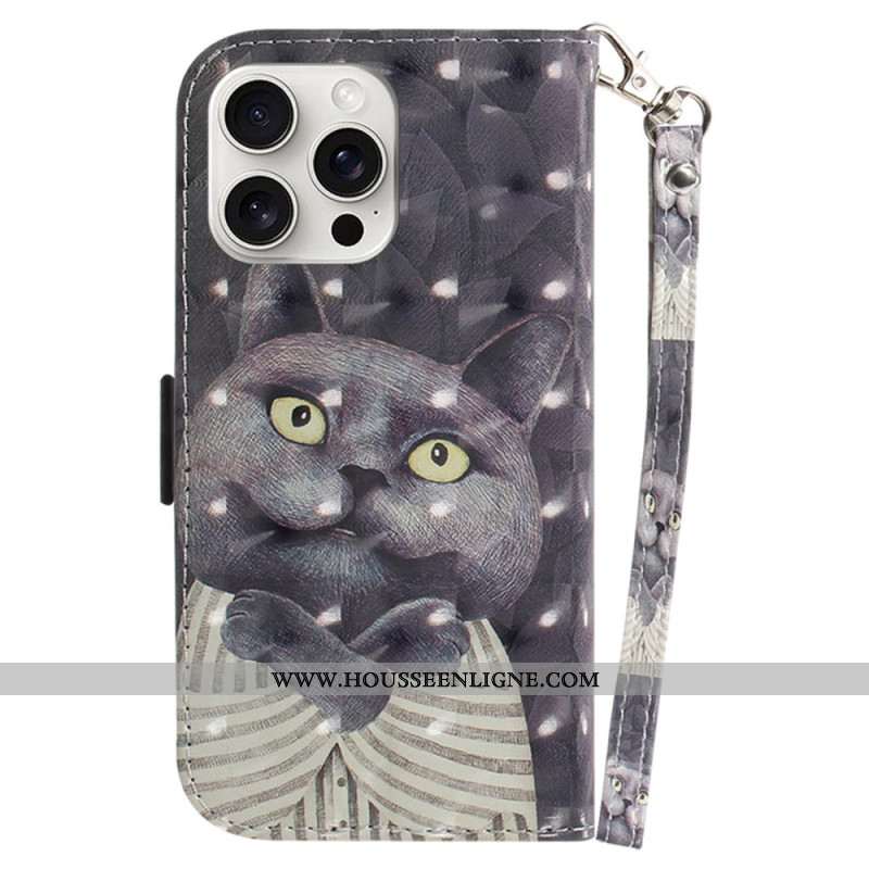 Housse iPhone 16 Pro Max Chat Gris à Lanière