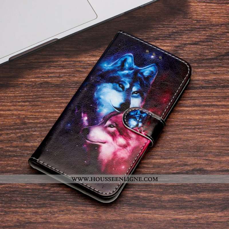 Housse iPhone 16 Pro Max Couple de Loups à Lanière