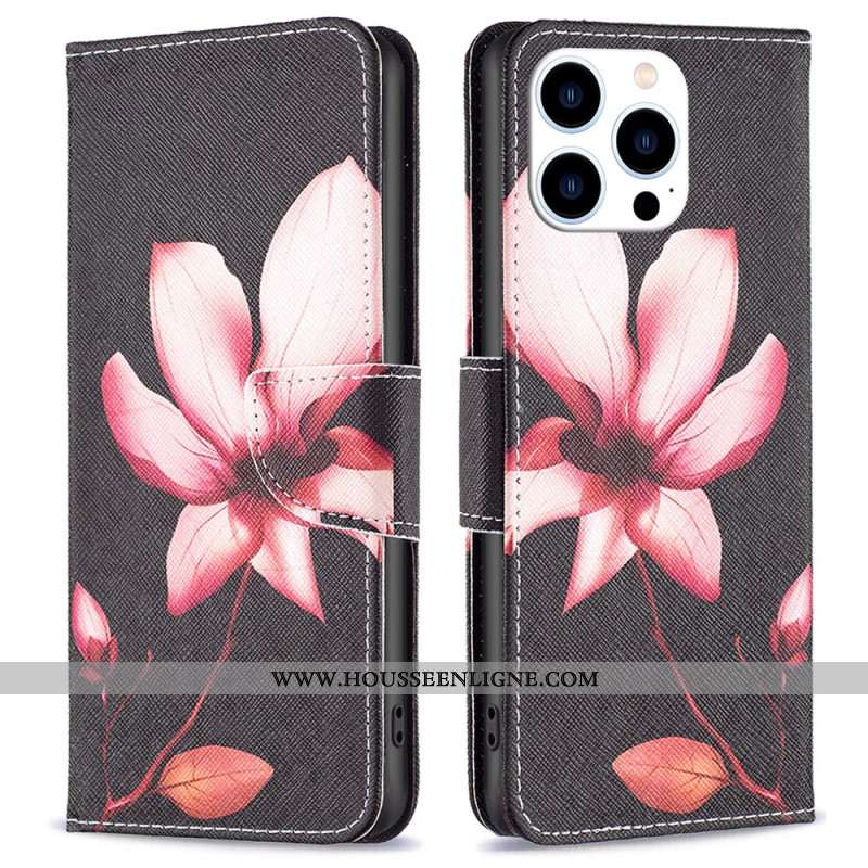 Housse iPhone 16 Pro Max Fleur Rose avec Fond Noir