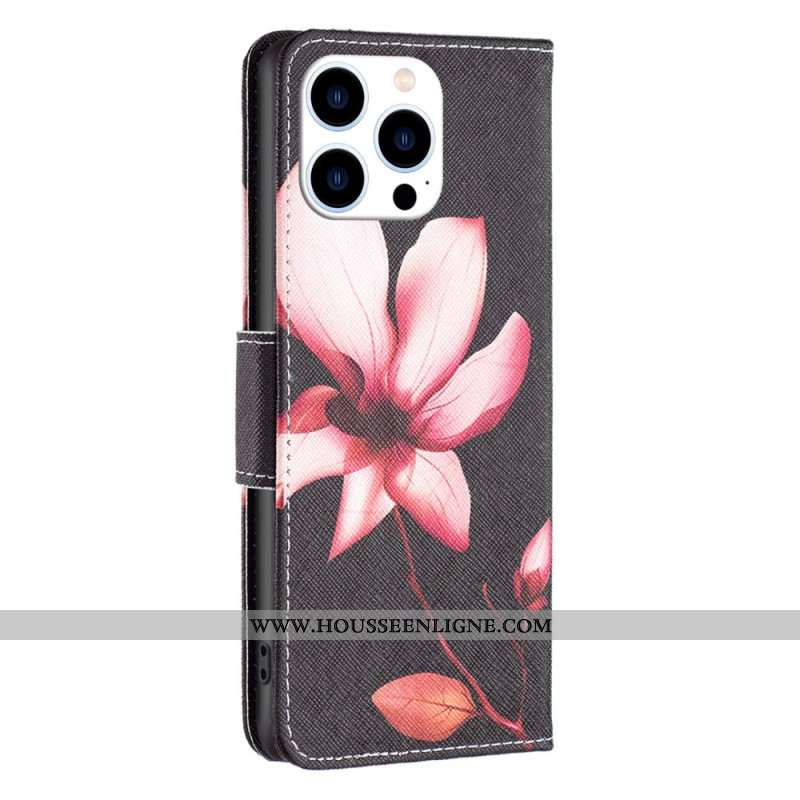 Housse iPhone 16 Pro Max Fleur Rose avec Fond Noir