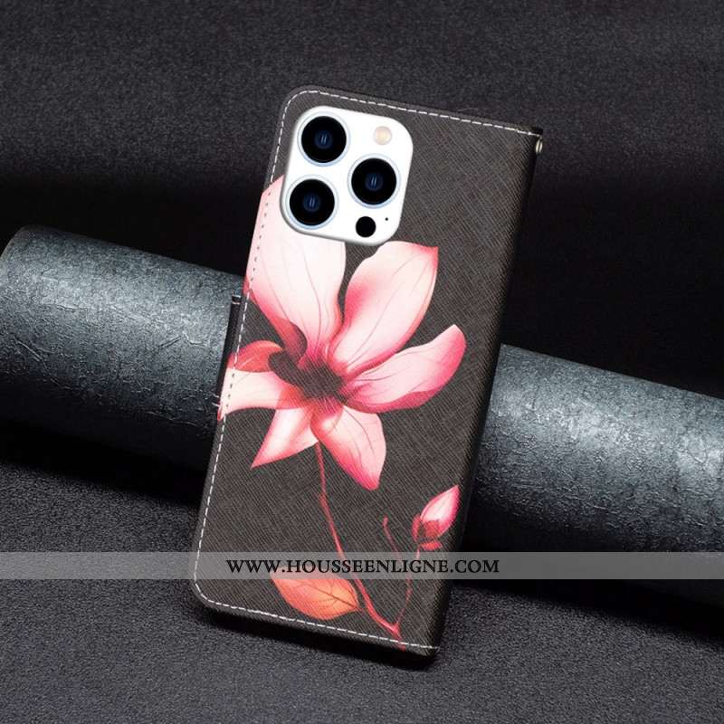 Housse iPhone 16 Pro Max Fleur Rose avec Fond Noir