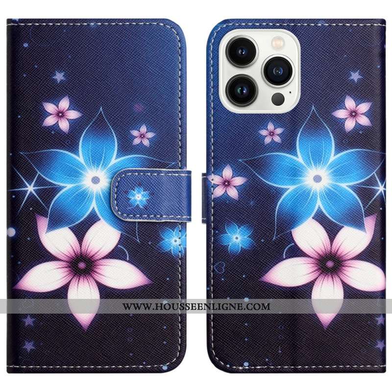 Housse iPhone 16 Pro Max Fleurs Lunaires à Lanière