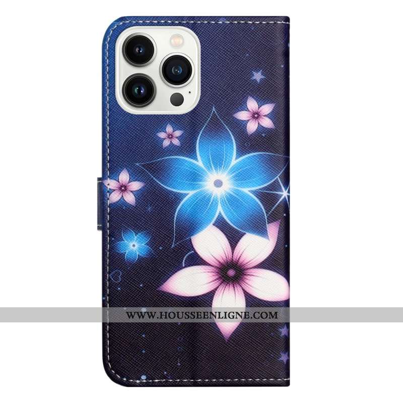 Housse iPhone 16 Pro Max Fleurs Lunaires à Lanière