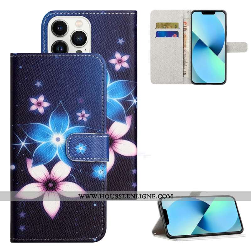 Housse iPhone 16 Pro Max Fleurs Lunaires à Lanière