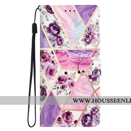 Housse iPhone 16 Pro Max Fleurs Pourpres à Lanière