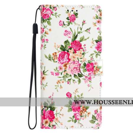 Housse iPhone 16 Pro Max Fleurs Rouges à Lanière