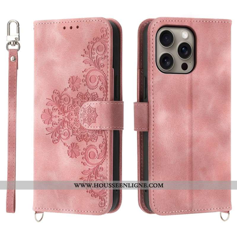 Housse iPhone 16 Pro Max Floralie avec Lanière et Bandoulière