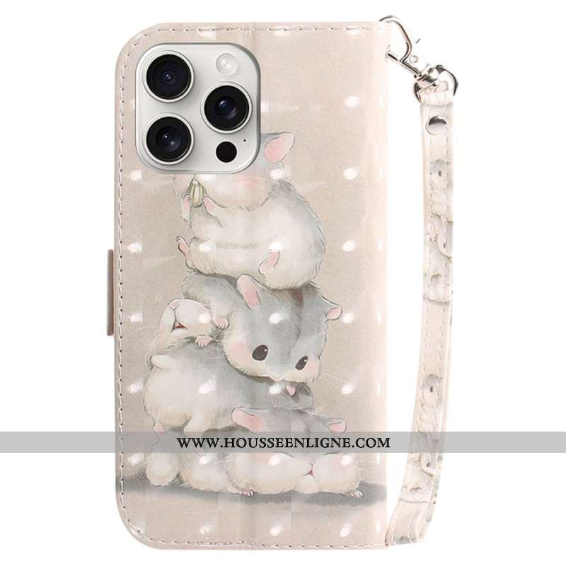 Housse iPhone 16 Pro Max Hamsters Empilés à Lanière