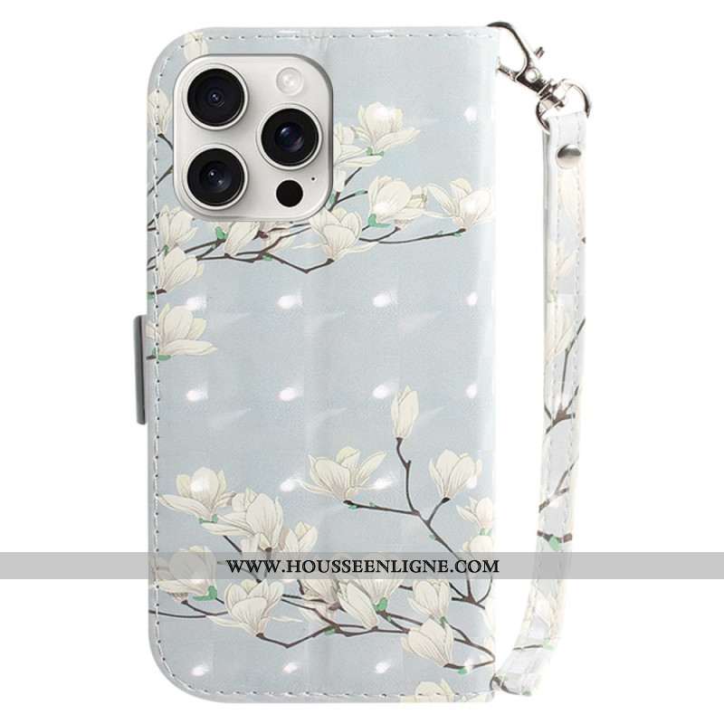 Housse iPhone 16 Pro Max Magnolias à Lanière