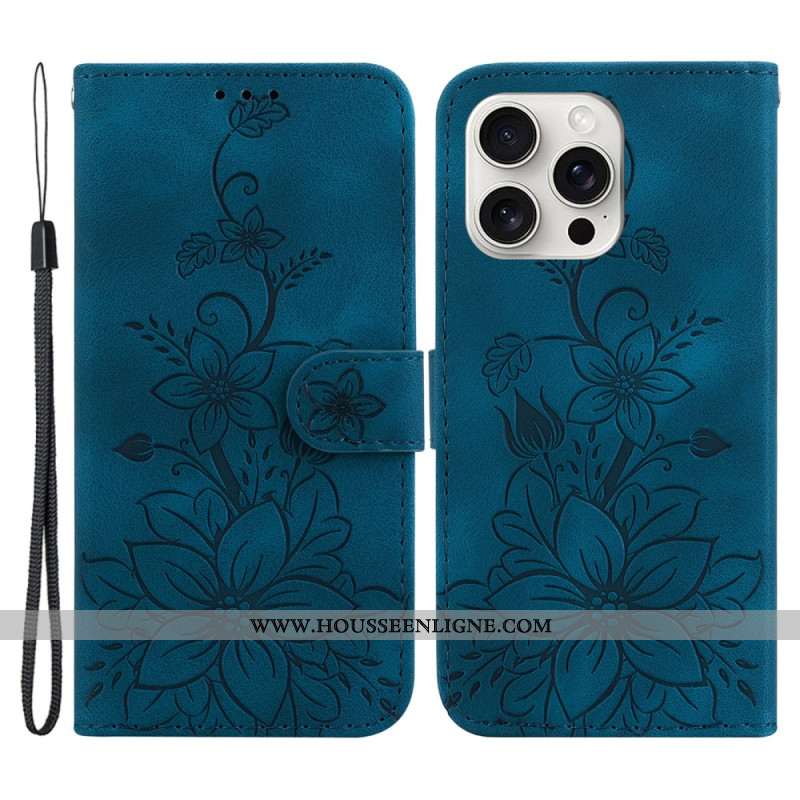 Housse iPhone 16 Pro Max Motif Floral avec Lanière