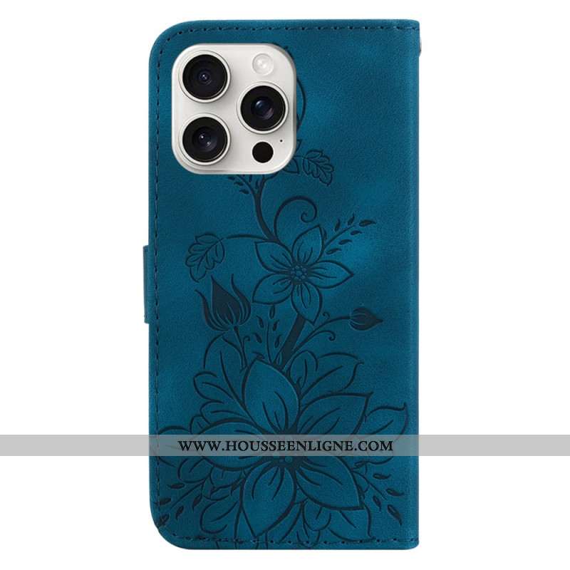 Housse iPhone 16 Pro Max Motif Floral avec Lanière